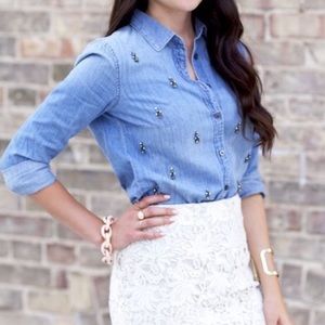 J Crew Collection Beaded Chambray